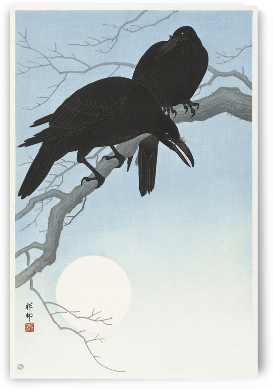 Two crows on a branch 1927 by Ohara Koson 1877-1945. by IStockHistory com