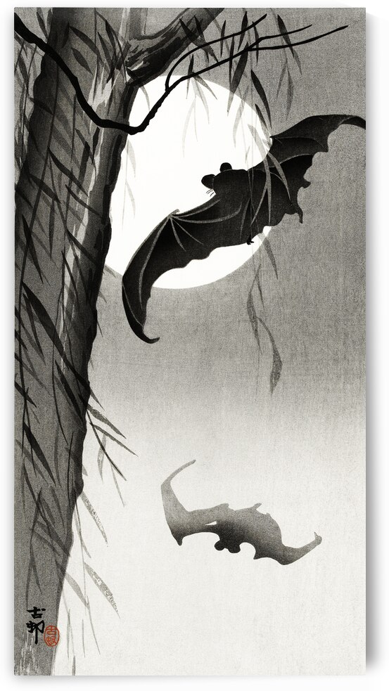 Bats under the full moon 1900-1936 by Ohara Koson 1877-1945. by IStockHistory com