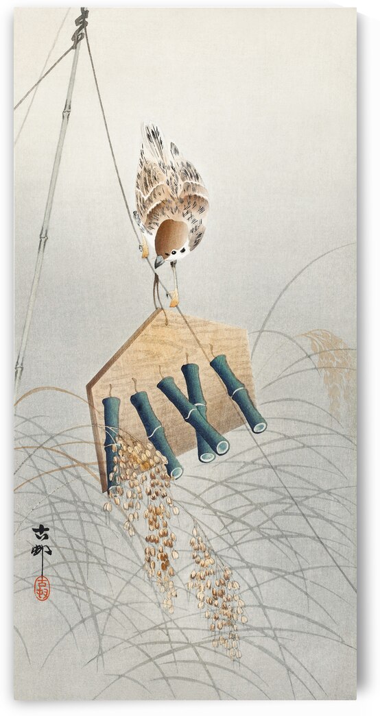 Ring sparrow on scarecrow 1900 - 1930 by Ohara Koson 1877-1945. by IStockHistory com