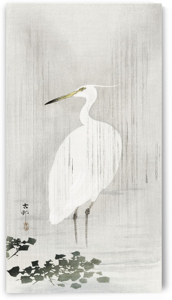 Egret in rain 1900 - 1930 by Ohara Koson 1877-1945. by IStockHistory com