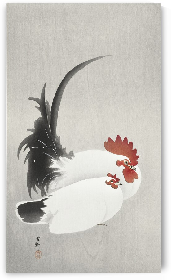 Rooster and hen 1900 - 1930 by Ohara Koson 1877-1945. by IStockHistory com