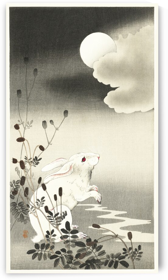 Rabbit at full moon 1900 - 1930 by Ohara Koson 1877-1945. by IStockHistory com