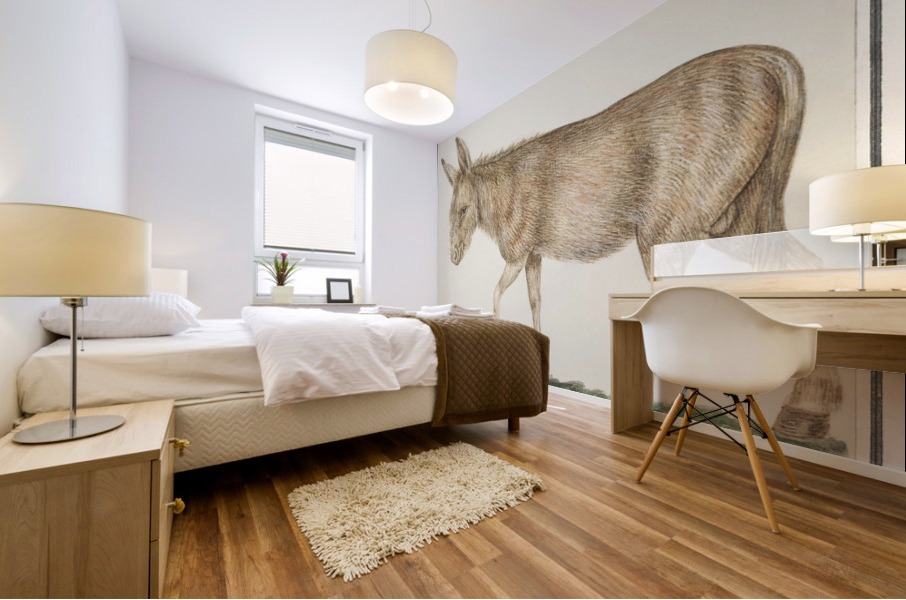 Donkey in vintage style Mural print