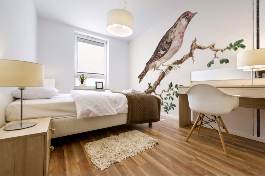 Redpoll in vintage style Mural print