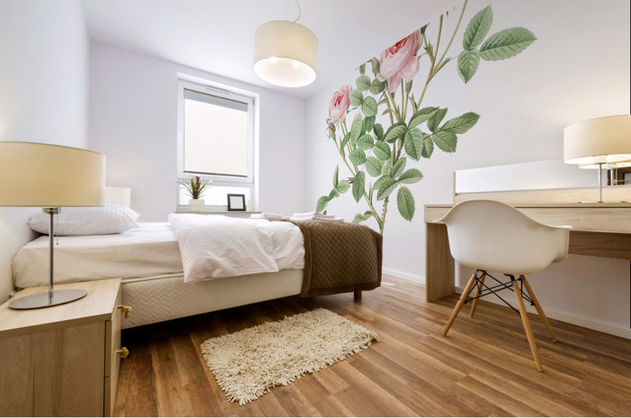 Blooming pink rosebush Mural print