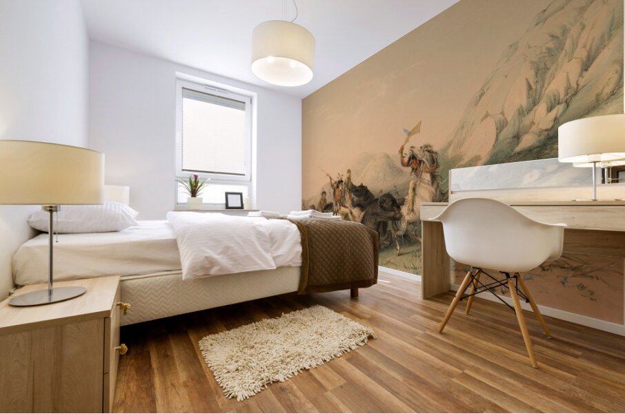 Attacking the Grizzly Bear 1844 Mural print