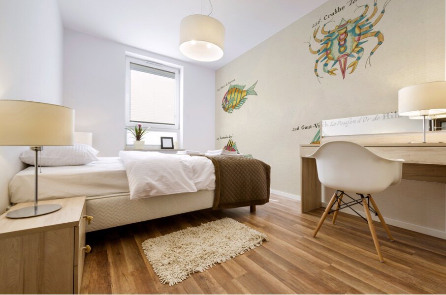 Colourful and surreal illustrations of fishes lobsters and crab found in Moluccas Indonesia and the East Indies by Louis Renard 1678 -1746 from Histoire naturelle des plus rares curiositez de la mer des Indes 1754. Mural print