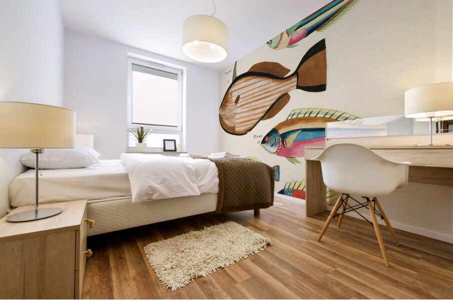 Colourful and surreal illustrations of fishes found in Moluccas Indonesia and the East Indies by Louis Renard 1678 -1746 from Histoire naturelle des plus rares curiositez de la mer des Indes 1754. Mural print