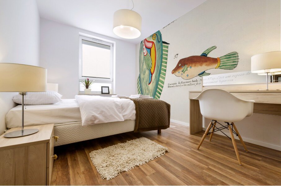 Colourful and surreal illustrations of fishes found in Moluccas Indonesia and the East Indies by Louis Renard 1678 -1746 from Histoire naturelle des plus rares curiositez de la mer des Indes 1754. Mural print