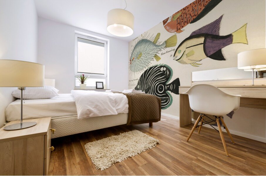 Colourful and surreal illustrations of fishes found in Moluccas Indonesia and the East Indies by Louis Renard 1678 -1746 from Histoire naturelle des plus rares curiositez de la mer des Indes 1754. Mural print