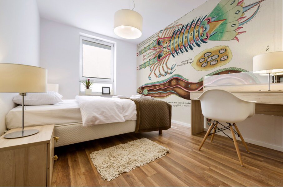 Colourful and surreal illustrations of fish and lobster found in Moluccas Indonesia and the East Indies by Louis Renard 1678 -1746 from Histoire naturelle des plus rares curiositez de la mer des Indes 1754. Mural print