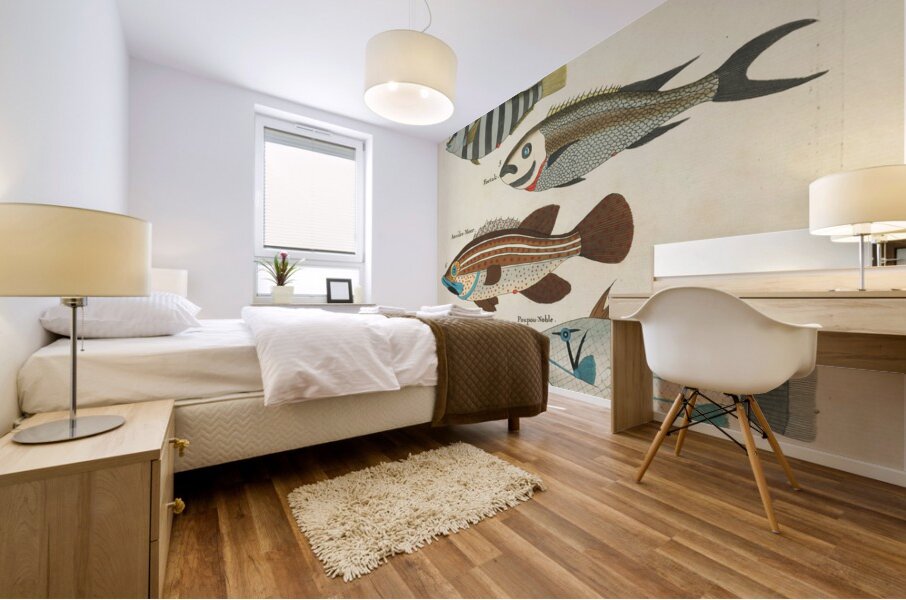 Colourful and surreal illustrations of fishes found in Moluccas Indonesia and the East Indies by Louis Renard 1678 -1746 from Histoire naturelle des plus rares curiositez de la mer des Indes 1754. Mural print