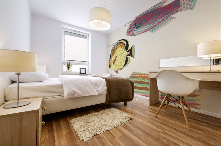 Colourful and surreal illustrations of fishes found in Moluccas Indonesia and the East Indies by Louis Renard 1678 -1746 from Histoire naturelle des plus rares curiositez de la mer des Indes 1754. Mural print