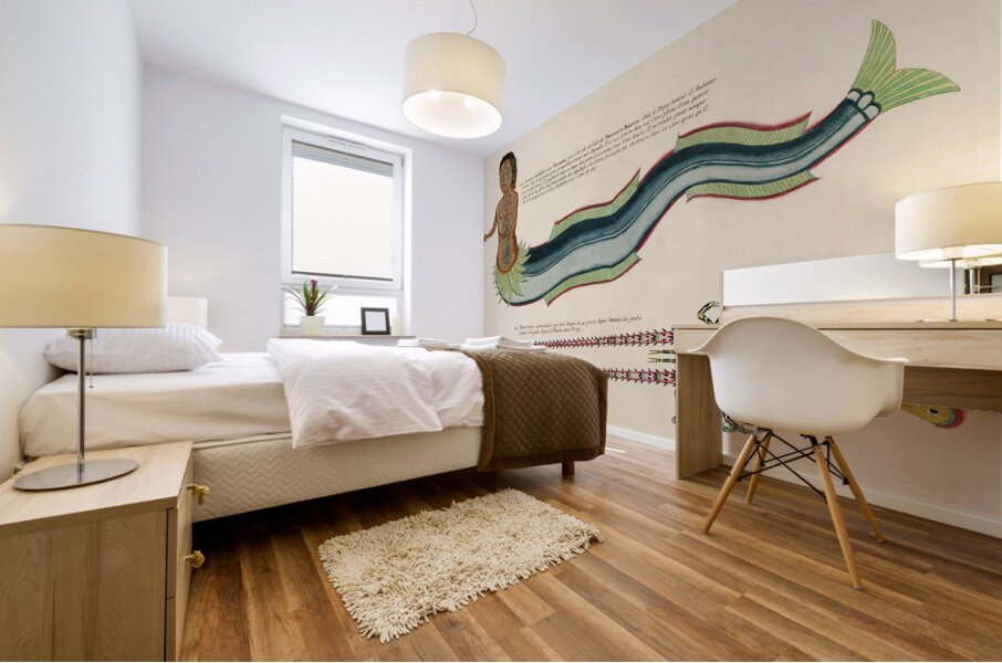 Illustrations of a siren and lobster found in the Moluccas Indonesia and the East Indies by Louis Renard 1678 -1746 from Histoire naturelle des plus rares curiositez de la mer des Indes 1754. Mural print