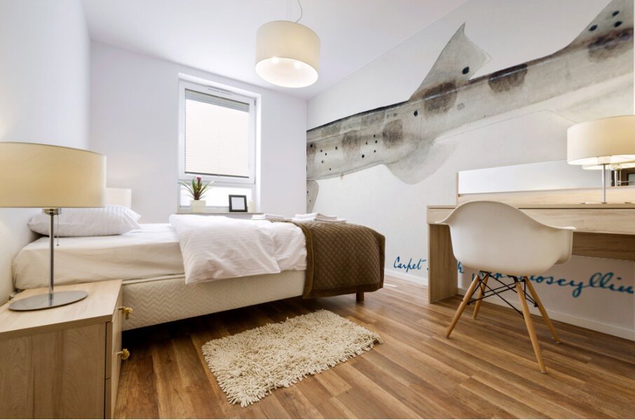 Antique fish Carpet Shark South Pacific Fishes by Frank Edward Clarke 1849-1899.  Mural print