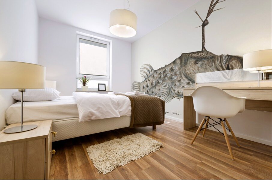 Antique Prickly anglerfish South Pacific Fishes by Frank Edward Clarke 1849-1899.  Mural print