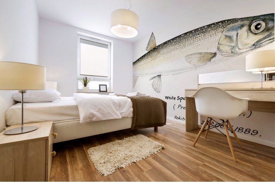 Antique fish White Spotted Greyling South Pacific Fishes by Frank Edward Clarke 1849-1899.  Mural print