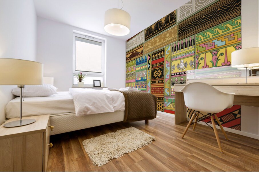 Primitive pattern. 1888 edition Lornement Polychrome by Albert Racine 1825–1893. Mural print