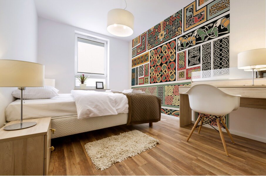 Celtic pattern. 1888 edition Lornement Polychrome by Albert Racine 1825–1893. Mural print