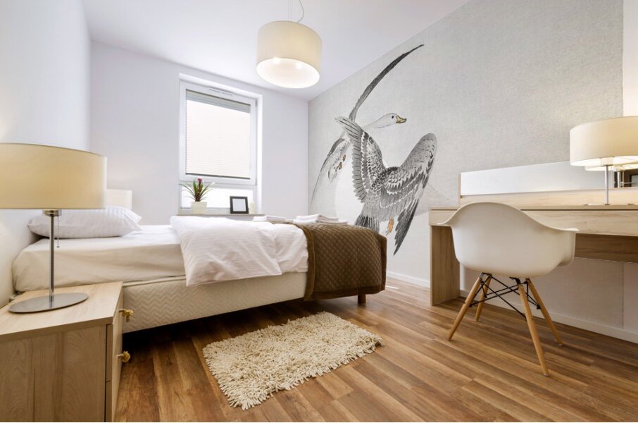 Two colt geese in flight 1900 - 1930 by Ohara Koson 1877-1945. Mural print