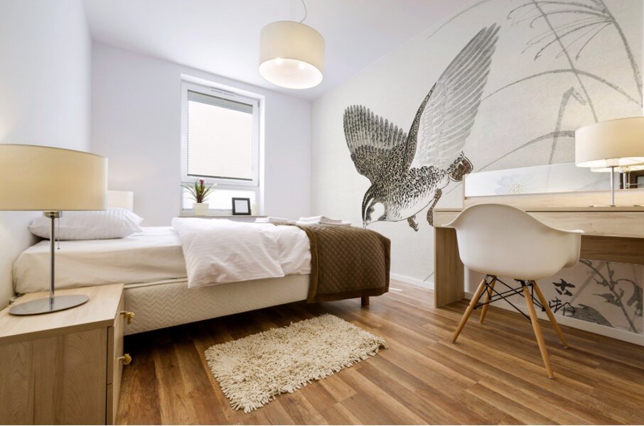 Flying quail 1900 - 1930 by Ohara Koson 1877-1945. Mural print