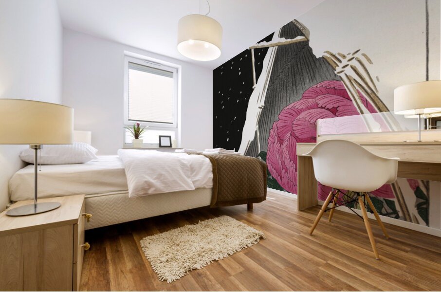 Siberian bluechat next to a peony 1925 - 1936 by Ohara Koson 1877-1945. Mural print