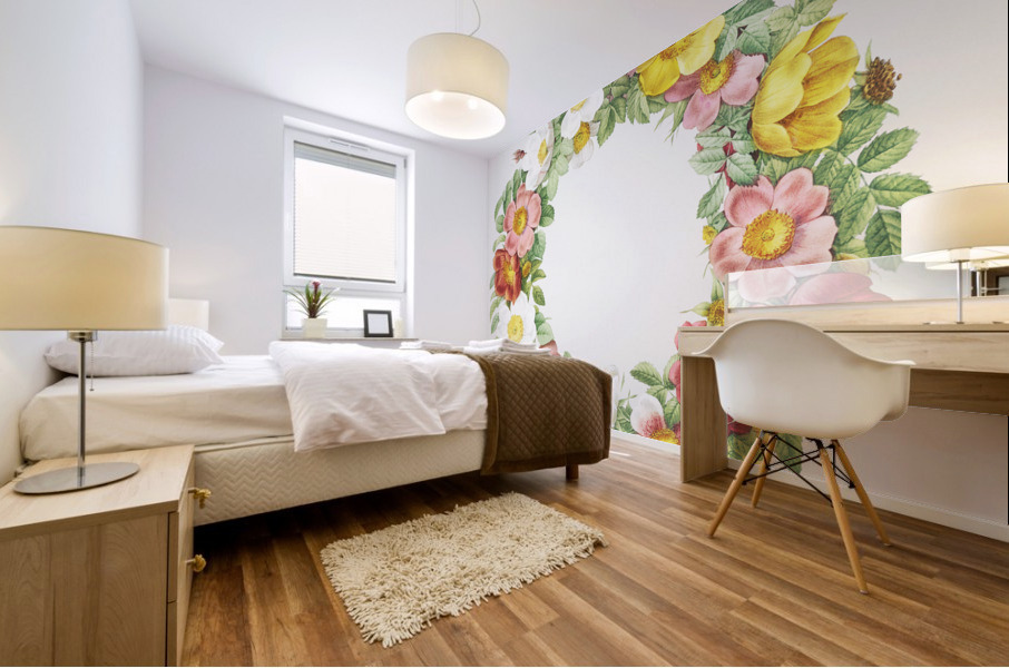 Vintage floral wreath rose decoration Mural print