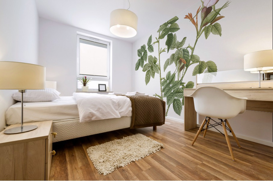 Blooming pink rosebush Mural print