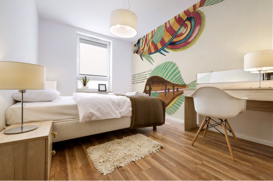 Colourful and surreal illustrations of fishes found in Moluccas Indonesia and the East Indies by Louis Renard 1678 -1746 from Histoire naturelle des plus rares curiositez de la mer des Indes 1754. Mural print