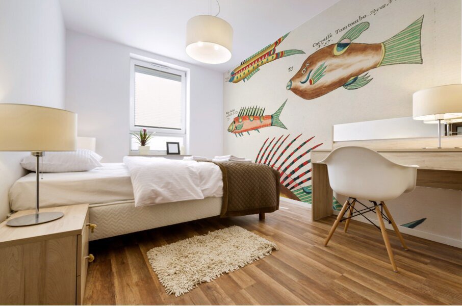 Colourful and surreal illustrations of fishes found in Moluccas Indonesia and the East Indies by Louis Renard 1678 -1746 from Histoire naturelle des plus rares curiositez de la mer des Indes 1754. Mural print