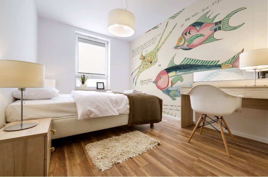 Colourful and surreal illustrations of fishes found in Moluccas Indonesia and the East Indies by Louis Renard 1678 -1746 from Histoire naturelle des plus rares curiositez de la mer des Indes 1754. Mural print