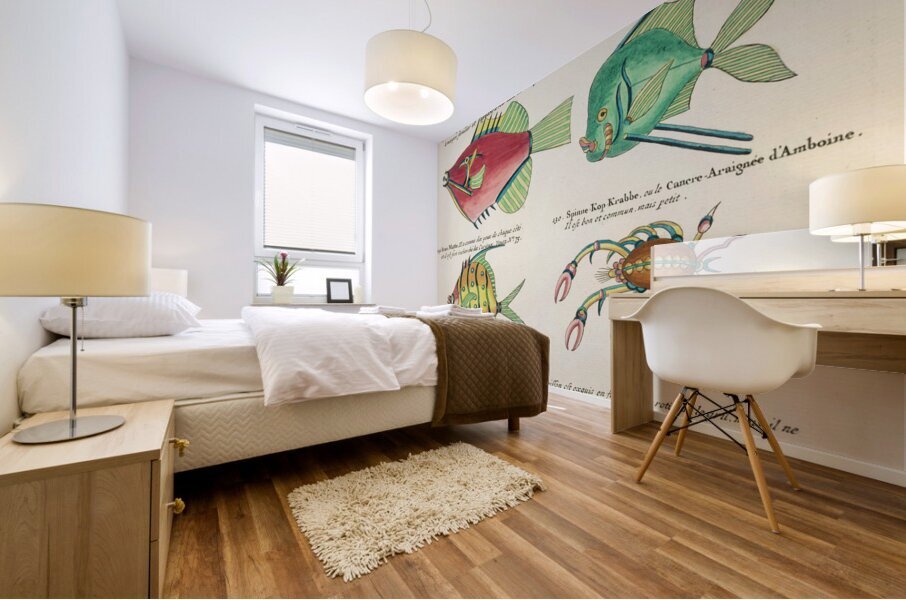 Colourful and surreal illustrations of fishes found in Moluccas Indonesia and the East Indies by Louis Renard 1678 -1746 from Histoire naturelle des plus rares curiositez de la mer des Indes 1754. Mural print