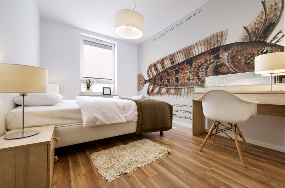 Antique fish possibly cristiceps australis weedfish South Pacific Fishes by Frank Edward Clarke 1849-1899.  Mural print