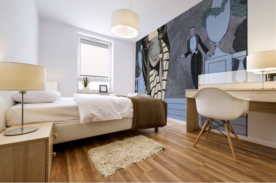 Adieu! / Manteau du soir de Worth from Gazette du Bon Ton. Art &ndash Modes & Frivolit&eacutes: Evening Attire No. 4 Pl. 28 1921 fashion illustration  by George Barbier.  Mural print