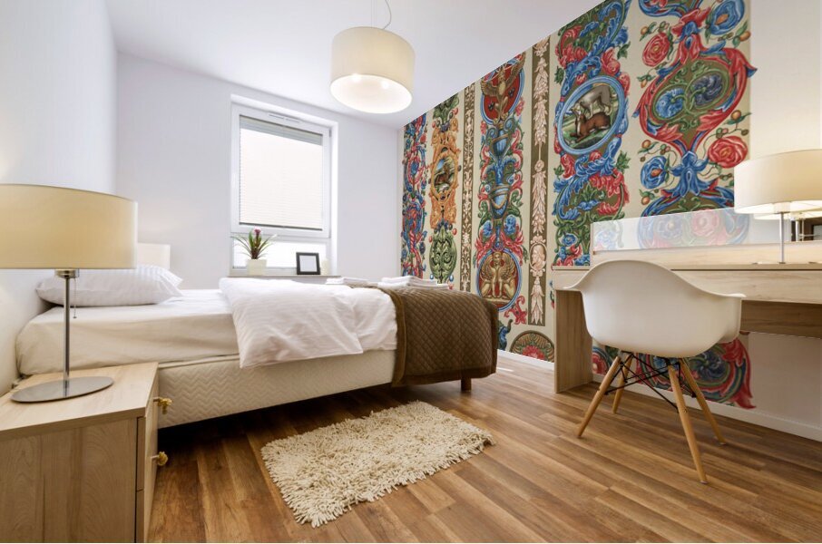 Renaissance pattern. 1888 edition Lornement Polychrome by Albert Racine 1825–1893. Mural print