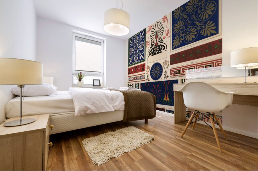 Greek pattern. 1888 edition Lornement Polychrome by Albert Racine 1825–1893. Mural print