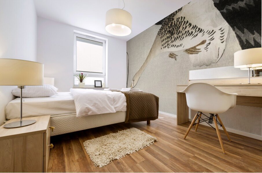 White-fronted goose at full moon 1900 - 1930 by Ohara Koson 1877-1945. Mural print