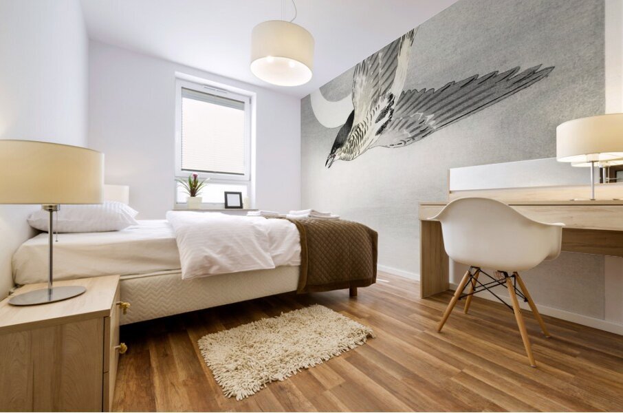 Cuckoo at crescent moon 1900 - 1930 by Ohara Koson 1877-1945. Mural print