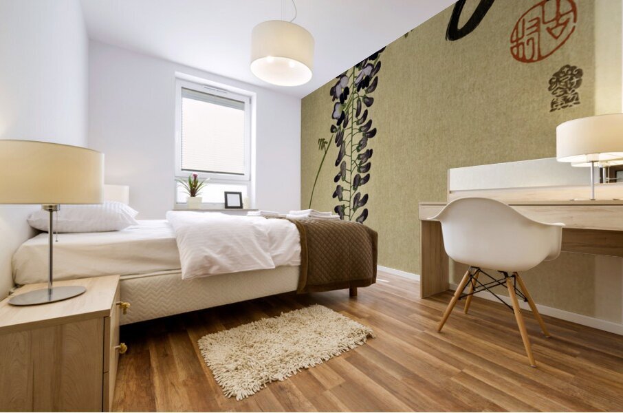 Flycatcher at wisteria 1900 - 1910 by Ohara Koson 1877-1945. Mural print