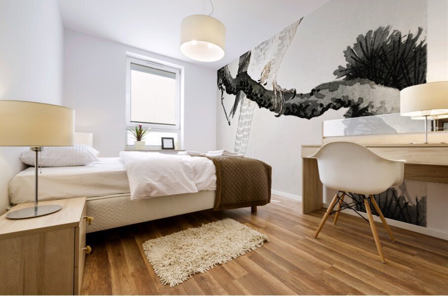 Hawk on pine branch 1900 - 1930 by Ohara Koson 1877-1945. Mural print