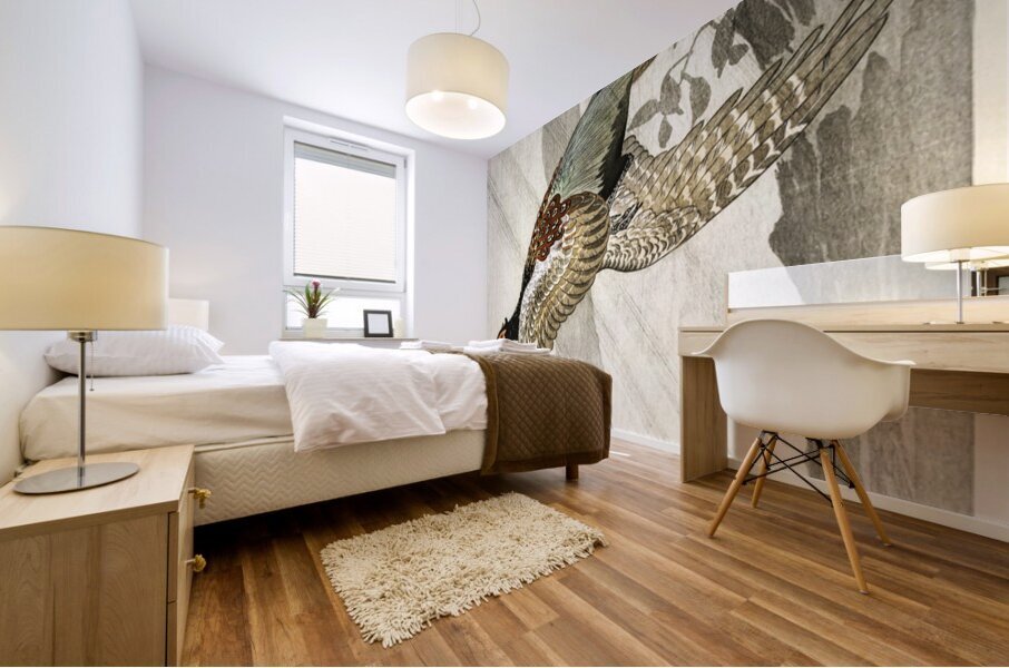 Flying pheasant 1900 - 1910 by Ohara Koson 1877-1945. Mural print