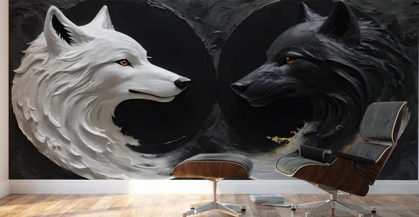 White Wolf Black Wolf By ISHISH Wall Murals