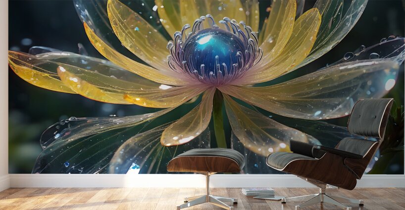 Blue Rain Crystal Flower By ISHISH Wall Murals
