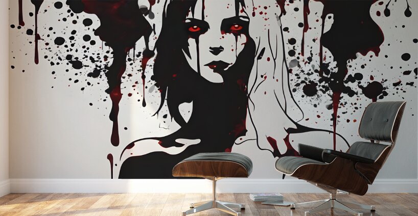 Blood Splashes Across Her Face By ISHISH Wall Murals