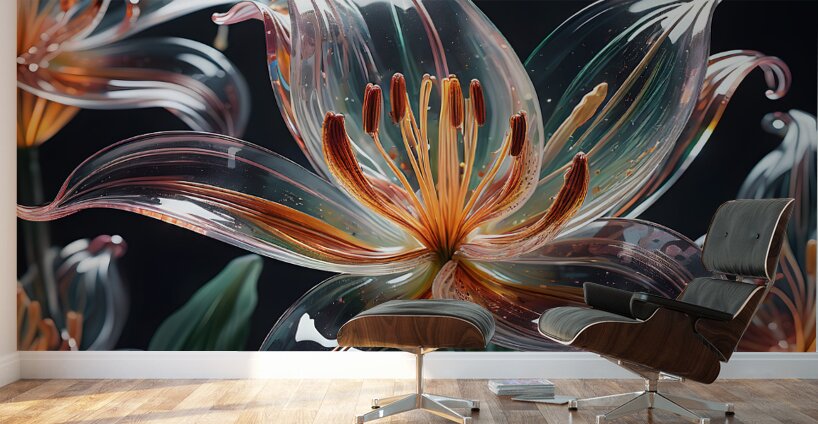 Transparent Majestic Glass Lily Flower By ISHISH Wall Murals