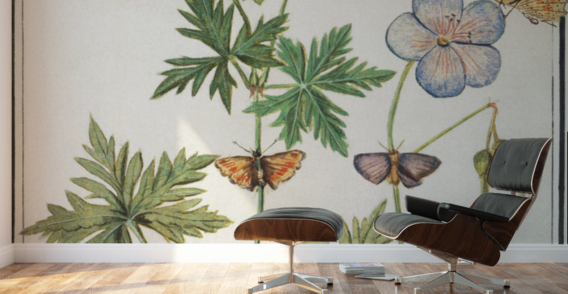 Storksbills and butterflies Wall Murals