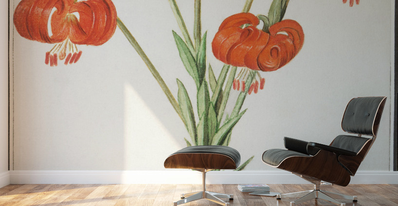 Red lily in vintage style Wall Murals