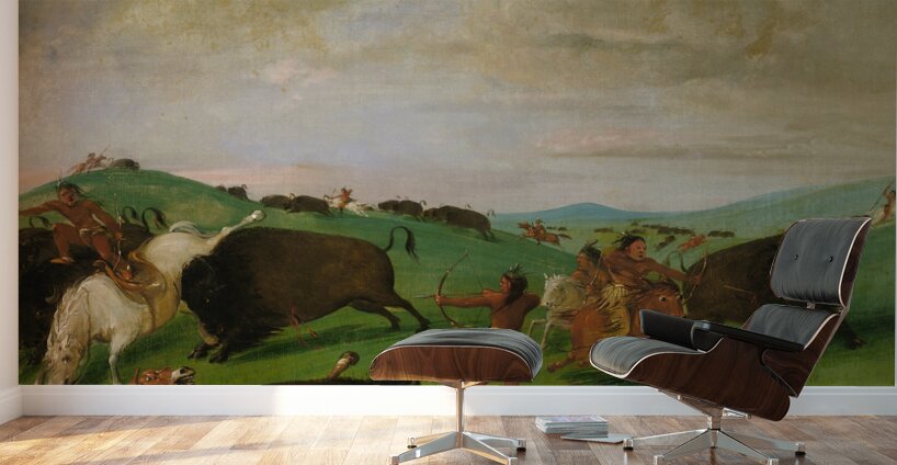 Buffalo Chase Bulls Making Battle With Men And Horses 1832-1833 Wall Murals