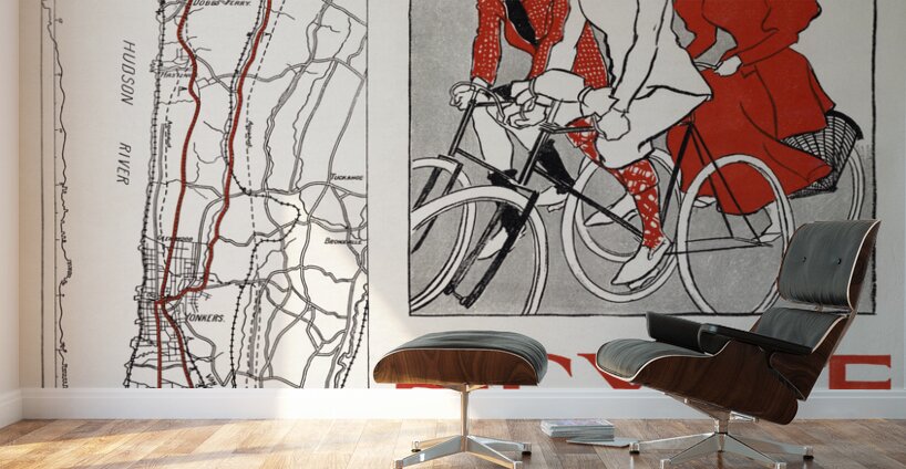 Bicycle road maps 1895 by Edward Penfield Wall Murals
