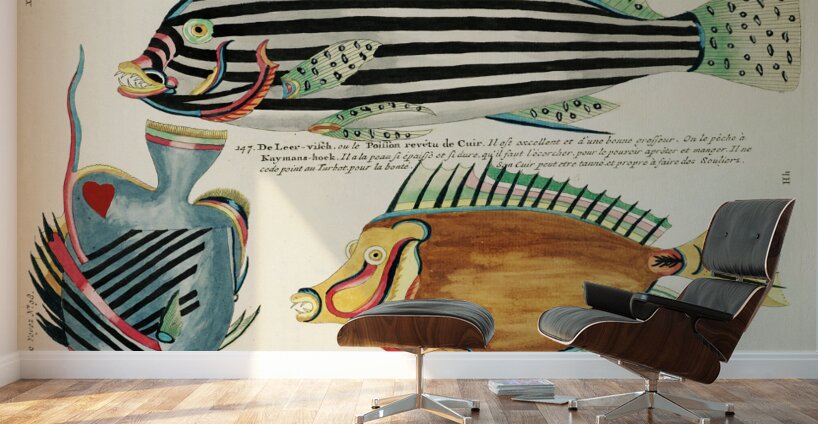 Colourful and surreal illustrations of fishes found in Moluccas Indonesia and the East Indies by Louis Renard 1678 -1746 from Histoire naturelle des plus rares curiositez de la mer des Indes 1754. Wall Murals